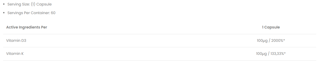 Vit D3 4000iu + K2 (60 Servings)