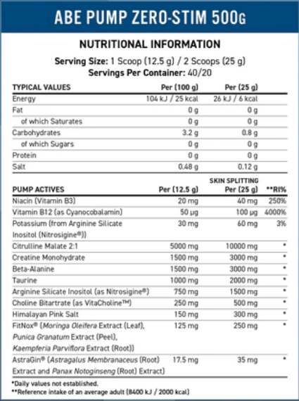 ABE Pump - Zero Stim Pump Formula 500g