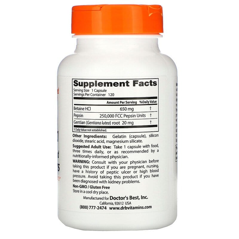 Betaine HCL Pepsin & Gentian Bitters (120 Caps)