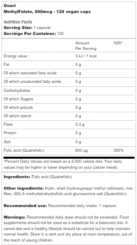 Methlyfolate 600mcg (60 Vegan Caps)